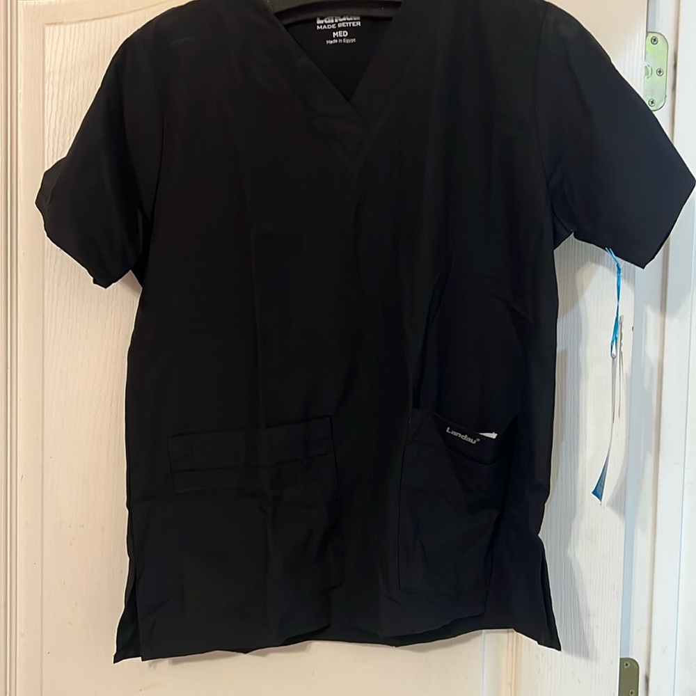 Landau Black scrub top